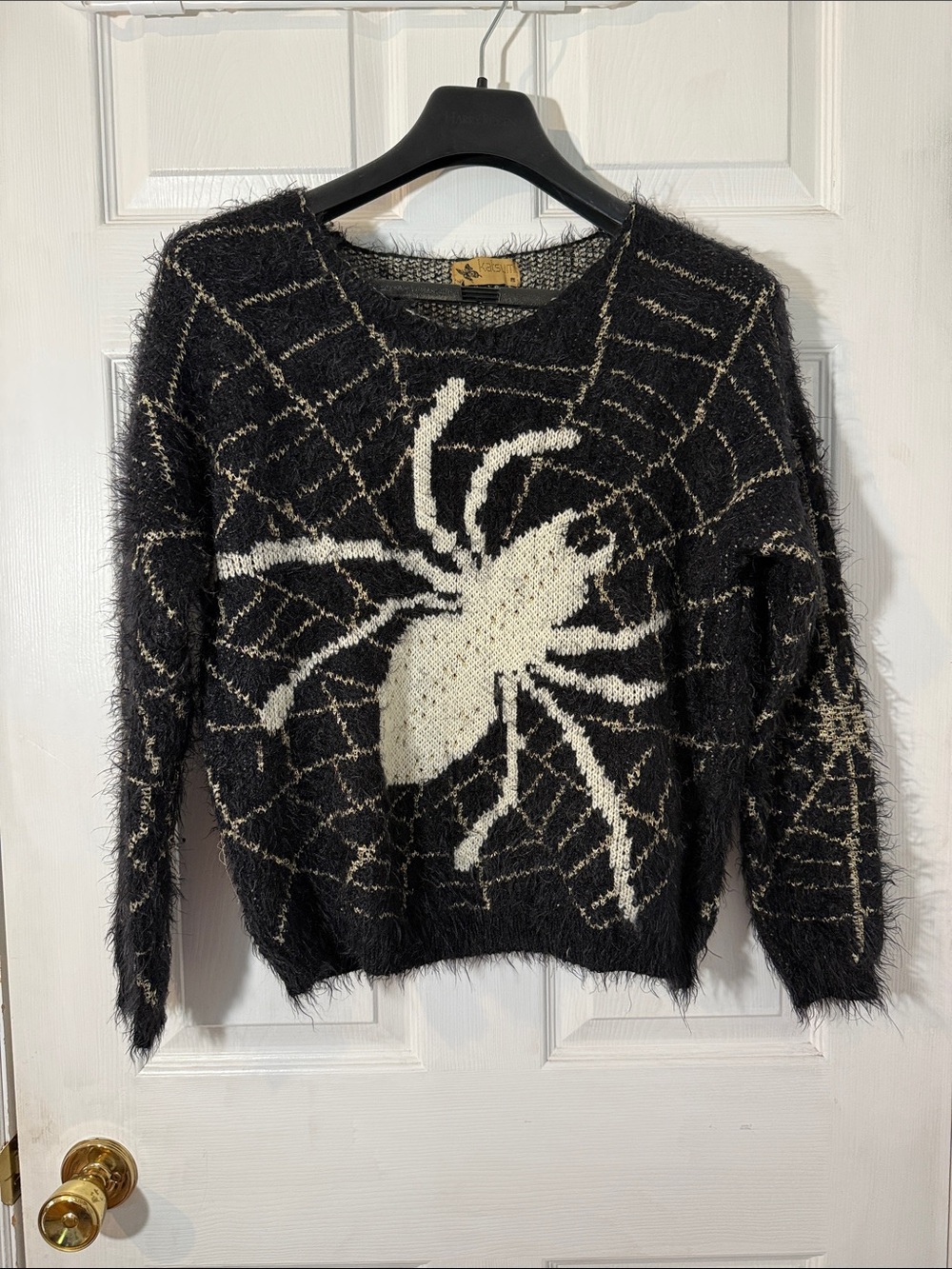 Katsumi Black & Cream Spider Web Fuzzy Knit Sweater